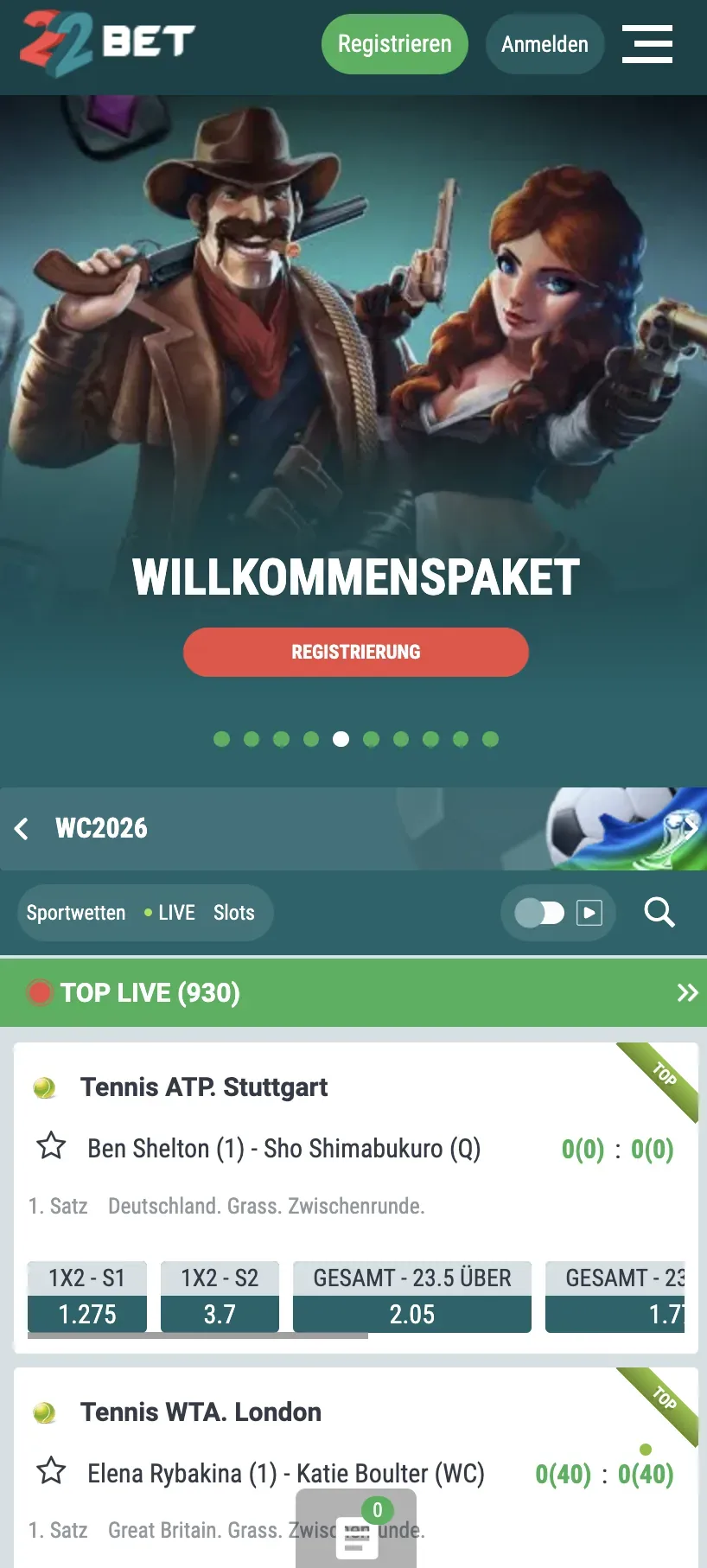 App-Ansicht 1 – 22Bet